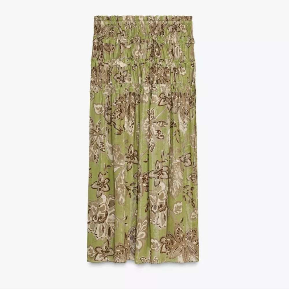 Zara Foral Green Midi Skirt - Picture 6 of 7